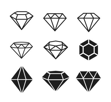 A set of diamonds in a flat style. Abstract black diamond collection icons. Linear outline sign. Vector icon logo design diamonds.