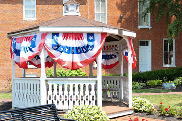 Gazebo with American flag bunting