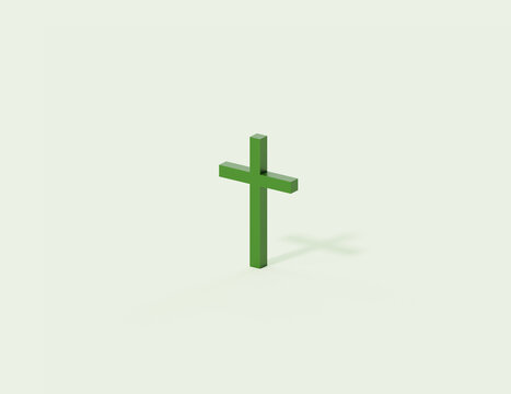 Christian cross isometric view on light background with realistic shadow, 3D illustration 