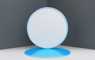 Round banner background. Turquoise and white trendy colors. 3d rendering