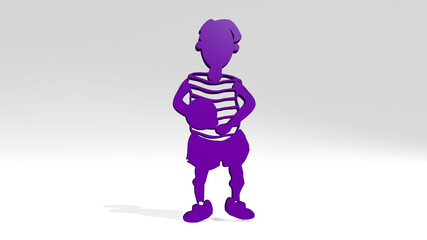 kid made by 3D illustration of a shiny metallic sculpture with the shadow on light background. child and girl