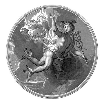 Mercury, Ceiling piece with the god Mercury flying, vintage illustration.
