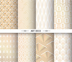 Art deco pattern. Golden vintage geometric arts. Geometrics gold minimal ornaments gatsby elegant abstract patterns set, isolated on white background.