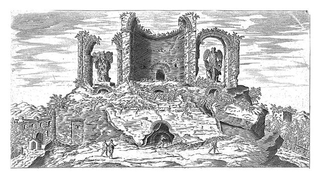 Ruins of the Trophies of Marius in Rome, vintage illustration.