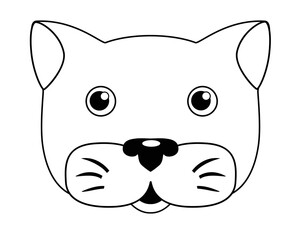 Cat muzzle - vector linear illustration for coloring. Kitten head - cute picture, for children, for coloring book. Linear head of a cat. Outline