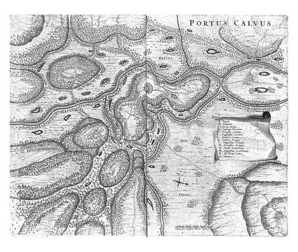 Map of the area around Porto Calvo, 1637, vintage illustration.