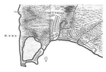 Foto op Canvas Map of the city of Sao Tome, c. 1641, vintage illustration. © Morphart