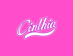 First name Cinthia designed in athletic script with pink background