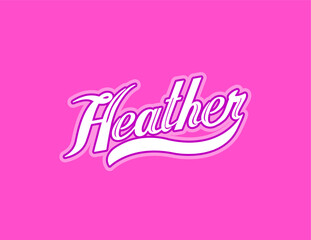 First name Heather designed in athletic script with pink background