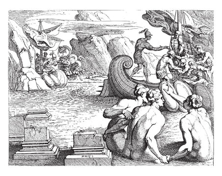 Odysseus And The Sirens, Vintage Illustration.