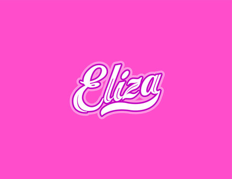 First name Eliza designed in athletic script with pink background