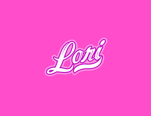 First name Lori designed in athletic script with pink background
