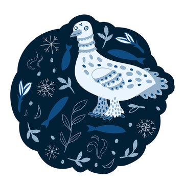 recommend clip art: Cute Cartoon character ptarmigan on a blue sticker