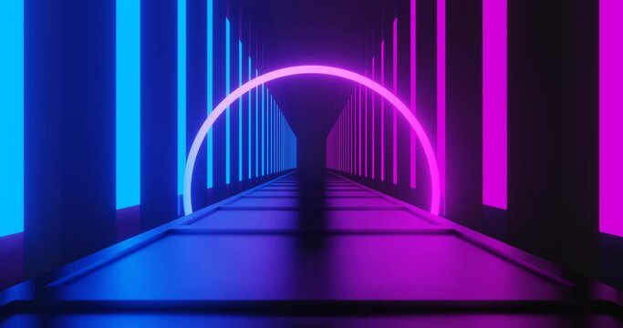 3d render loop motion of abstract purple and blue neon background.