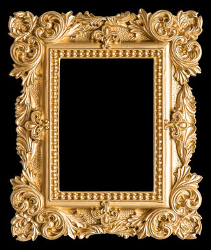 Golden picture frame baroque style Vintage object black background