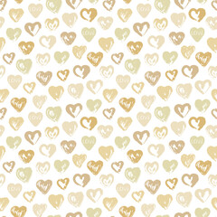 Grunge Hearts Paint Brush Strokes Vector Seamless Pattern. Valentine's Day Background