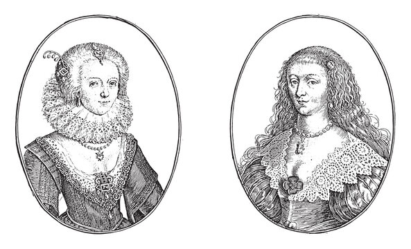 Portraits of the Courtesans Called Mistress Mary C.P. and Lady of Oxm, vintage illustration.