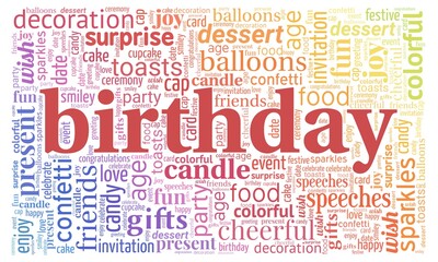Birthday word cloud isolated on a white background