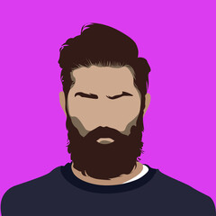 Front portrait of a bearded man. Faceless guy with a beard. Avatar for social networks. Fashion and beauty. Bright vector illustration in flat style.
