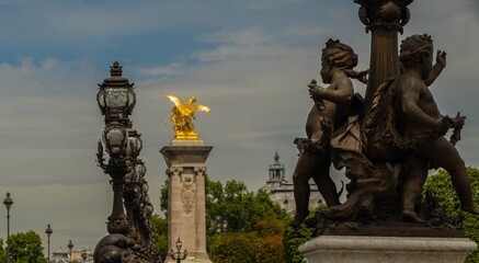 Fototapeta premium Lamps on Bridge of Pont Alexandre III Paris 