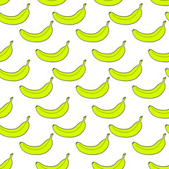 Seamless exotic plant vector pattern on white background. Hand drawn yellow banana fruits. Perfect for wallpaper or fabric.