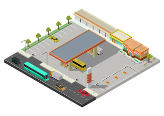 Vector isometric gas station