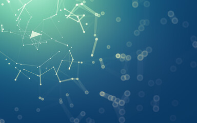 Abstract background. Molecules technology with polygonal shapes, connecting dots and lines. Connection structure. Big data visualization.