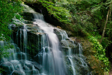 Fototapeta na wymiar Motion blurred water in Soco Falls North Carolina