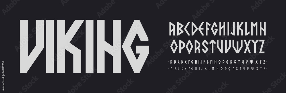 Fototapete scandinavian font, nordic runes style letters. viking ethnic typescript. thin, regular and bold font
