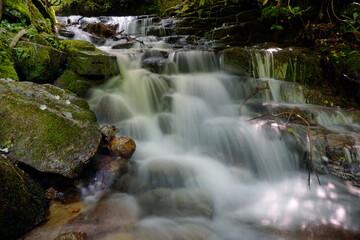 Motion blurred water flowing over the rocks in a stream in North Carolina