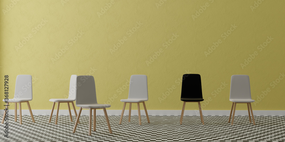 Canvas Prints Interior room with chairs on yellow wall, 3d illustration