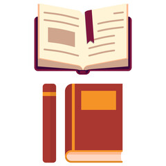 Open book with bookmark sticker set on white isolated backdrop. Diary for invitation or gift card, notebook, bath tile, scrapbook. Phone case or cloth print art. Flat style stock vector illustration