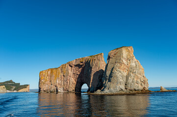 Fototapeta na wymiar Rocher Perce rock in Gaspe Peninsula, Quebec, Gaspesie