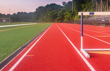 Orange High School Track and Green Artificial Football Field Early Morning