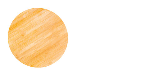 Round rustic wooden plate isolated on white background, top view and copy space