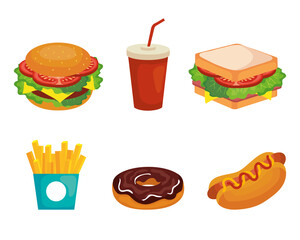 set of delicious fast food icons vector illustration design