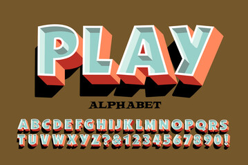 Play Alphabet; A Fun and Playful 3d Effect Font with Shadow and Harmonized Color Scheme.