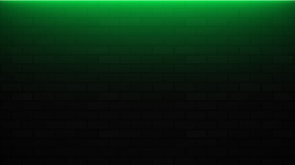 Empty brick wall with green neon light with copy space. Lighting effect green color glow on brick wall background. Royalty high-quality free stock photo image of blank, empty background for texture