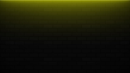 Empty brick wall with yellow neon light with copy space. Lighting effect yellow color glow on brick wall background. Royalty high-quality free stock photo image of blank, empty background for texture
