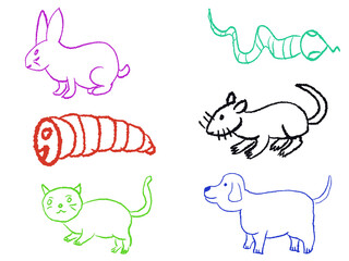 Crayon hand painting in every medium. Colorful crayon scribble texture. Wax pastel spot.