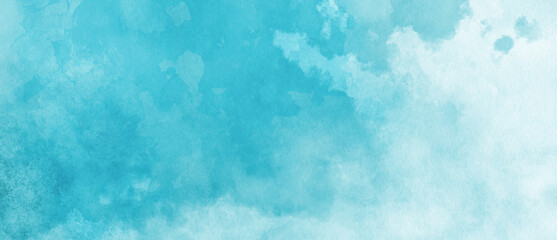 Watercolor background in blue and white painting with cloudy distressed texture and marbled grunge, soft fog or hazy lighting and pastel colors