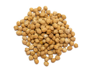 Dry raw organic chickpeas isolated on white background