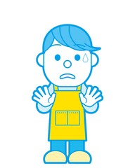 エプロンをつけた男性 焦る シンプルカラー