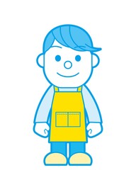 エプロンをつけた男性 立ち姿 シンプルカラー