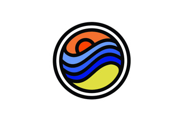 Abstract sea wave sunrise or sunset simple logo vector illustration premium