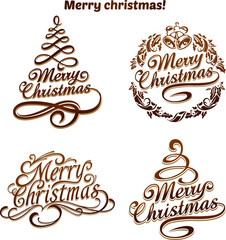 set of vintage christmas labels and golden brown christmas design vector illustration