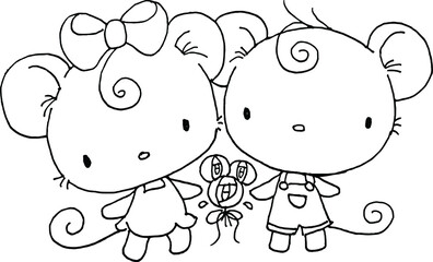 vector cartoon two mouse with rose