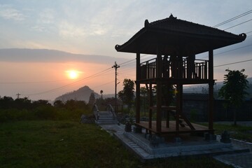 gazebo in Tlahab rest area, Central Java, Indonesia at sunrise