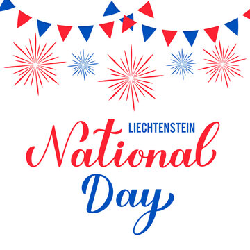 Liechtenstein National Day calligraphy hand lettering. Liechtenstein Independence Day typography poster. Vector template for banner, flyer, sticker, greeting card, postcard, etc