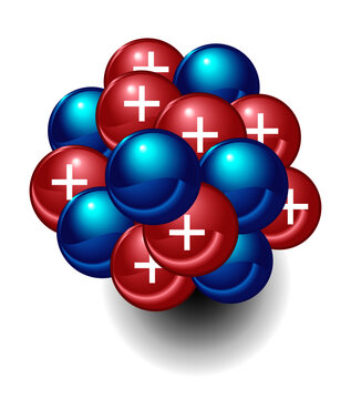 The nucleus of an atom showing protons and neutrons. This science diagram shows positive electric charges in atomic nuclei.